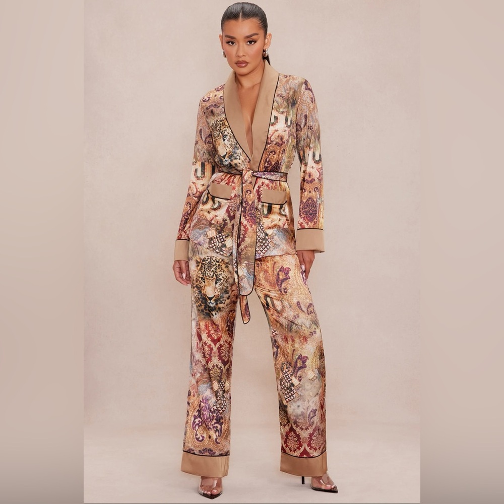 NWT Leah Satin Pant Set - Nude/combo Gorgeous FIT ORIGINAL PRICE $120